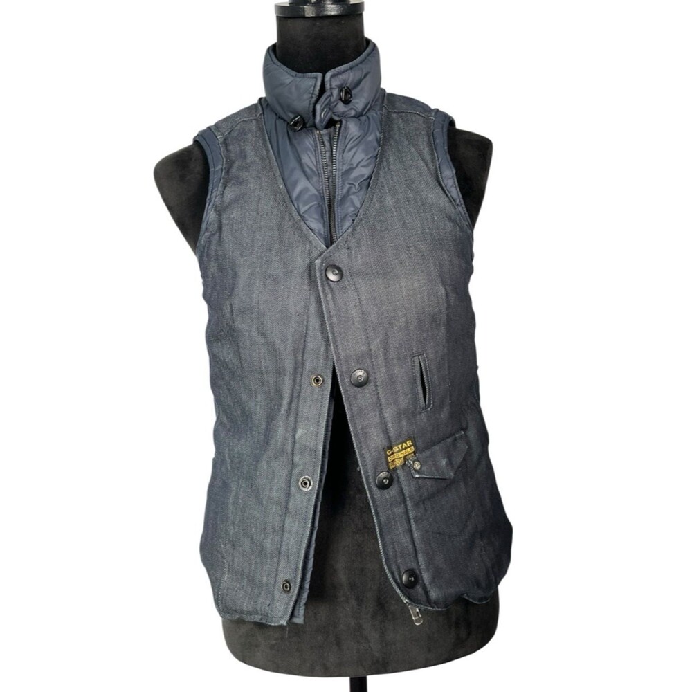 G-Star Raw Denim Puffer Vest Sleeveless Dark Blue Utility Vintage Gorpcore Small